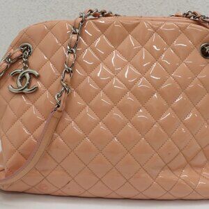 Chanel Peach Quilted Patent Leather Medium Just Mademoiselle Bowler Bag